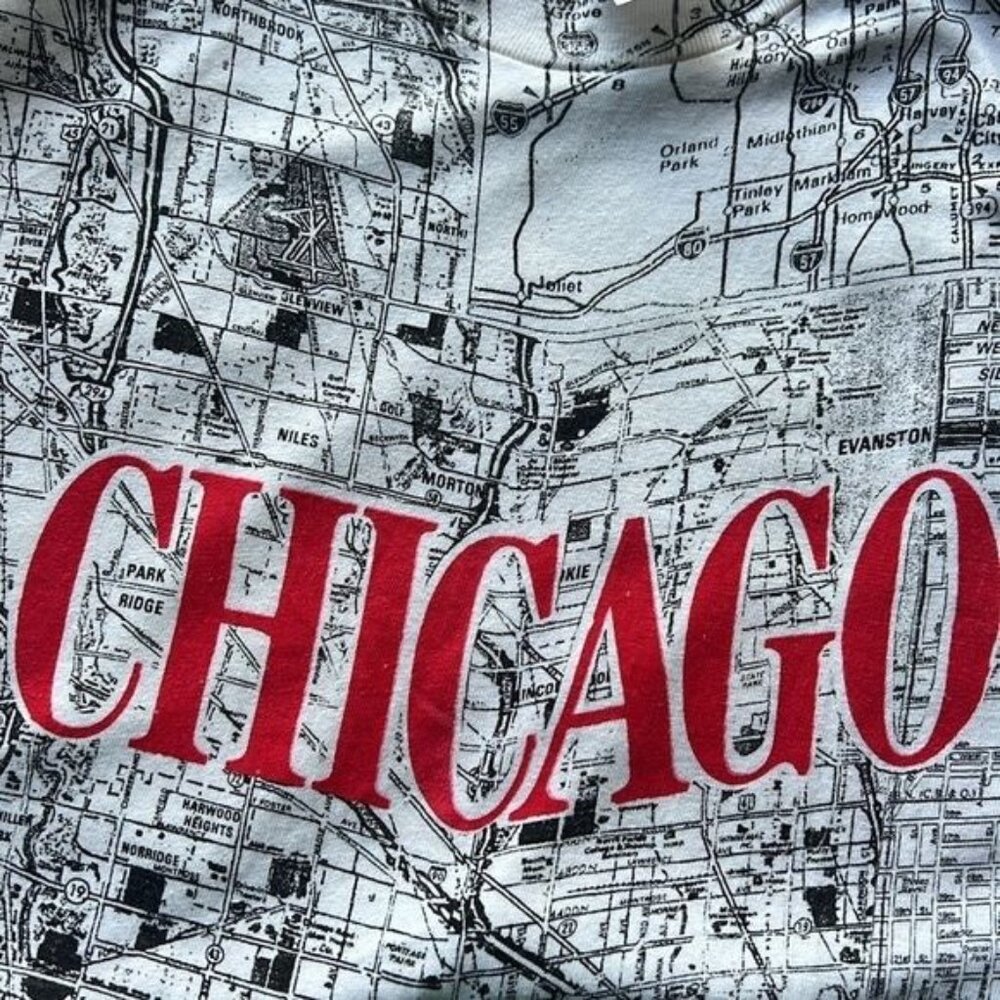 Mens Graphic T-Shirt Map Print Chicago White/Black 100% Cotton Size L - Picture 9 of 13